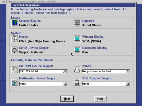 OS/2 Warp 4 installation: Hardware support (main page)