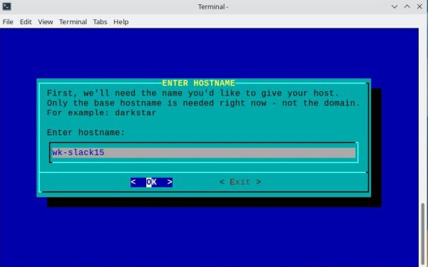 Slackware networking: 'netconfig' utility - Entering the host name