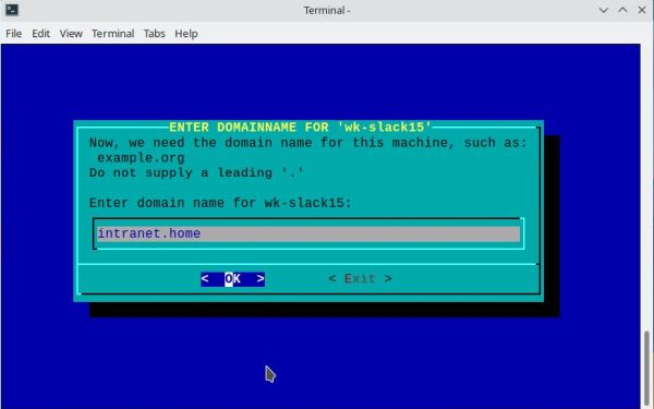 Slackware networking: 'netconfig' utility - Entering the domain name