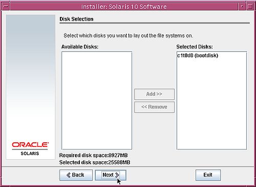 Installing Solaris 10: partitioning - Disk selection [1]