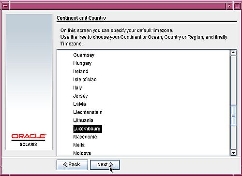 Installing Solaris 10: Timezone selection