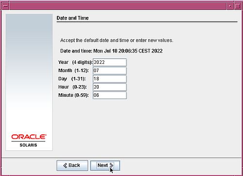 Installing Solaris 10: Actual date and time settings