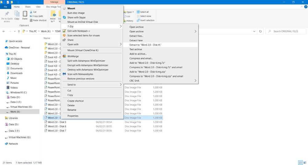 Extracting the content of the 5.25 inch diskettes using 7-Zip