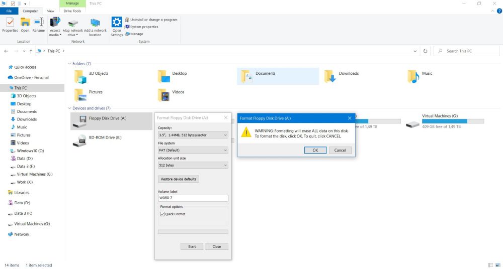 Formatting the 3.5 diskette in the virtual ImDisk floppy drive