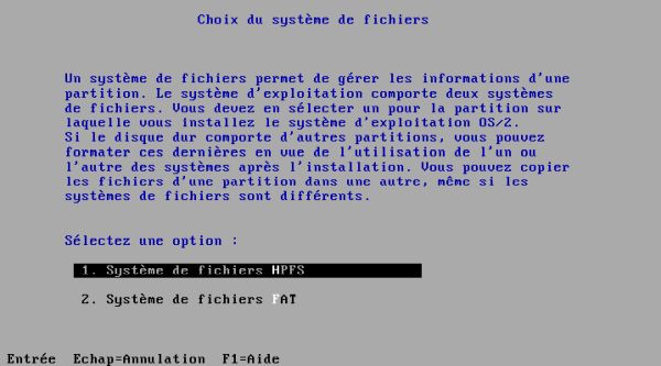 OS/2 2.11 installation on VMware: HDD preparation - Choosing the HPFS filesystem for drive C: