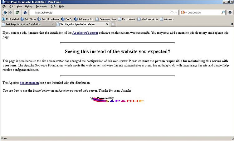 Apache on Windows 2000: Local HTTP connection using the Pale Moon web browser