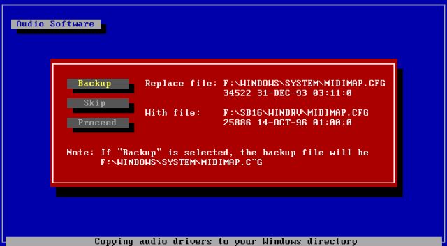 Windows 3.1x sound support: Installing the SoundBlaster 16 for Windows 3.x Driver - System file replacement