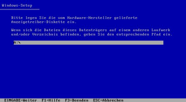 Windows 3.1 SVGA 1024×768 pixels: Windows Setup - Selecting the path to the custom driver to be installed