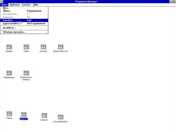 Windows 3.1 Program Manager: Deleting a program group