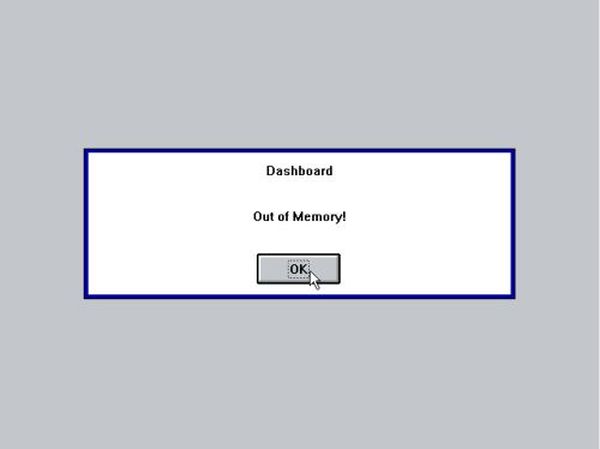 Out of memory error when installing Dashboard on Windows 3.11