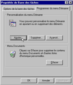 Windows 95 Start menu: Choosing to add a new application