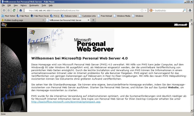 Microsoft PWS on Windows 98: Accessing PWS from a remote machine (here, Windows 2000)