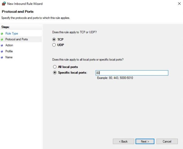 Windows Defender Firewall: Creating a new port based inbound rule [2]