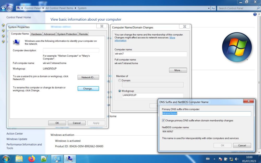 Setting computer name, primary DNS suffix and workgroup name on Windows 7