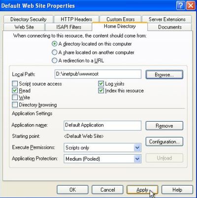 IIS on Windows XP: HTTP setup - Home directory