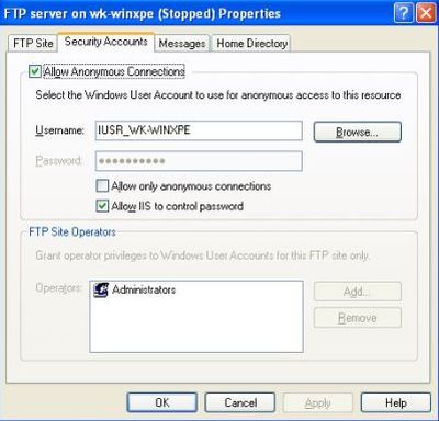 IIS on Windows XP: FTP setup - User configuration