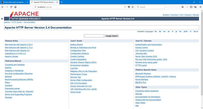 Accessing the Apache webserver manual