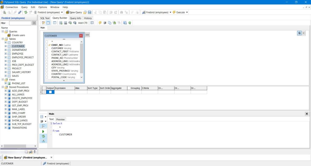 FlySpeed SQL Query: Table opened in 'Query Builder'