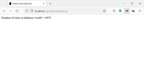 Python-MariaDB CGI script output in Firefox web browser (case of connection success)