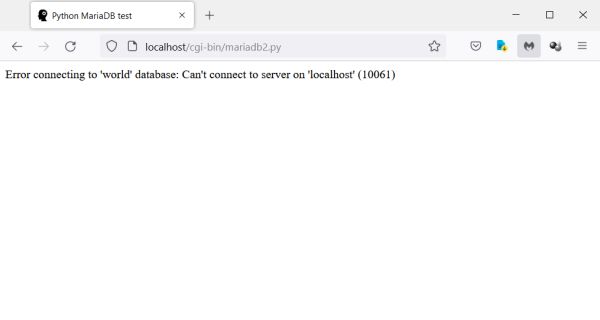 Python-MariaDB CGI script output in Firefox web browser (case of connection failure)