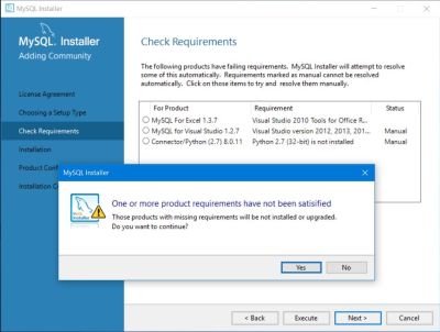 MySQL installation: Requirements failures