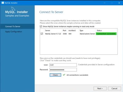 MySQL installation: Connecting to the server