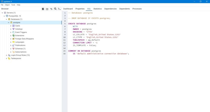 PostgreSQL - PgAdmin: SQL to create the 'postgres' maintenance database