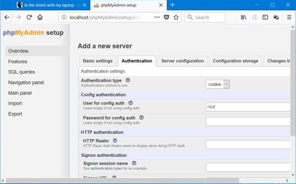 phpMyAdmin setup (authentication)