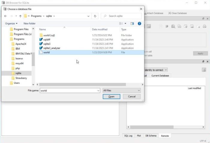 SQLite on Windows: DB Browser for SQLite - Opening a database