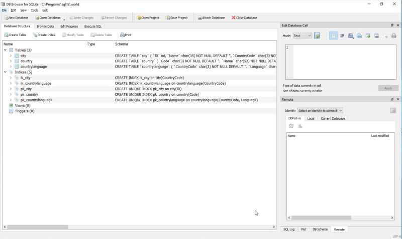 SQLite on Windows: DB Browser for SQLite - Database structure